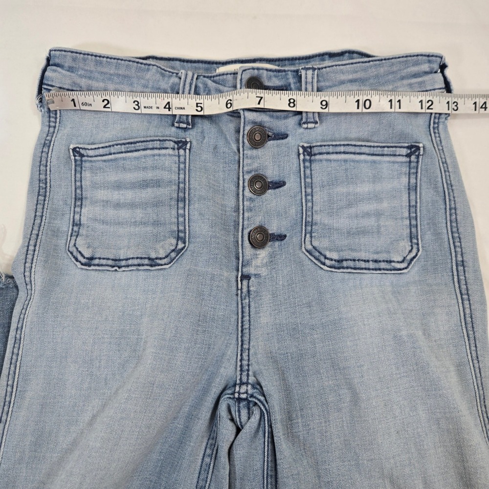 Abercrombie Fitch Flare Jeans Womens 26 High Rise Patch Pocket Button Fly Blue - Picture 7 of 12